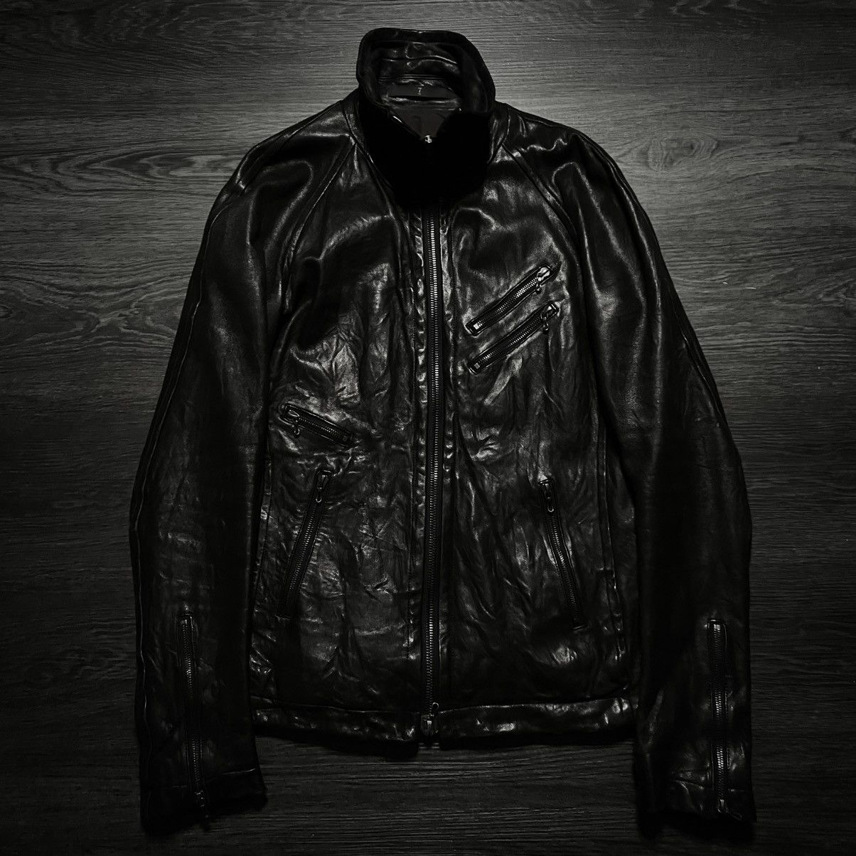 JULIUS Cow Leather jacket【Black:Size2】 Julius Black Dimensional Leather Jacket Julius