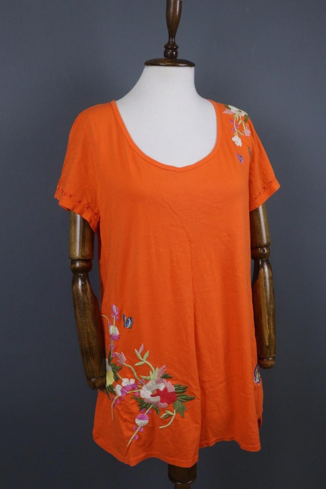 Designer Johnny Was Orange Cotton Embroidered Shift Dress Size M / US 6-8 / IT 42-44 - 10 Thumbnail