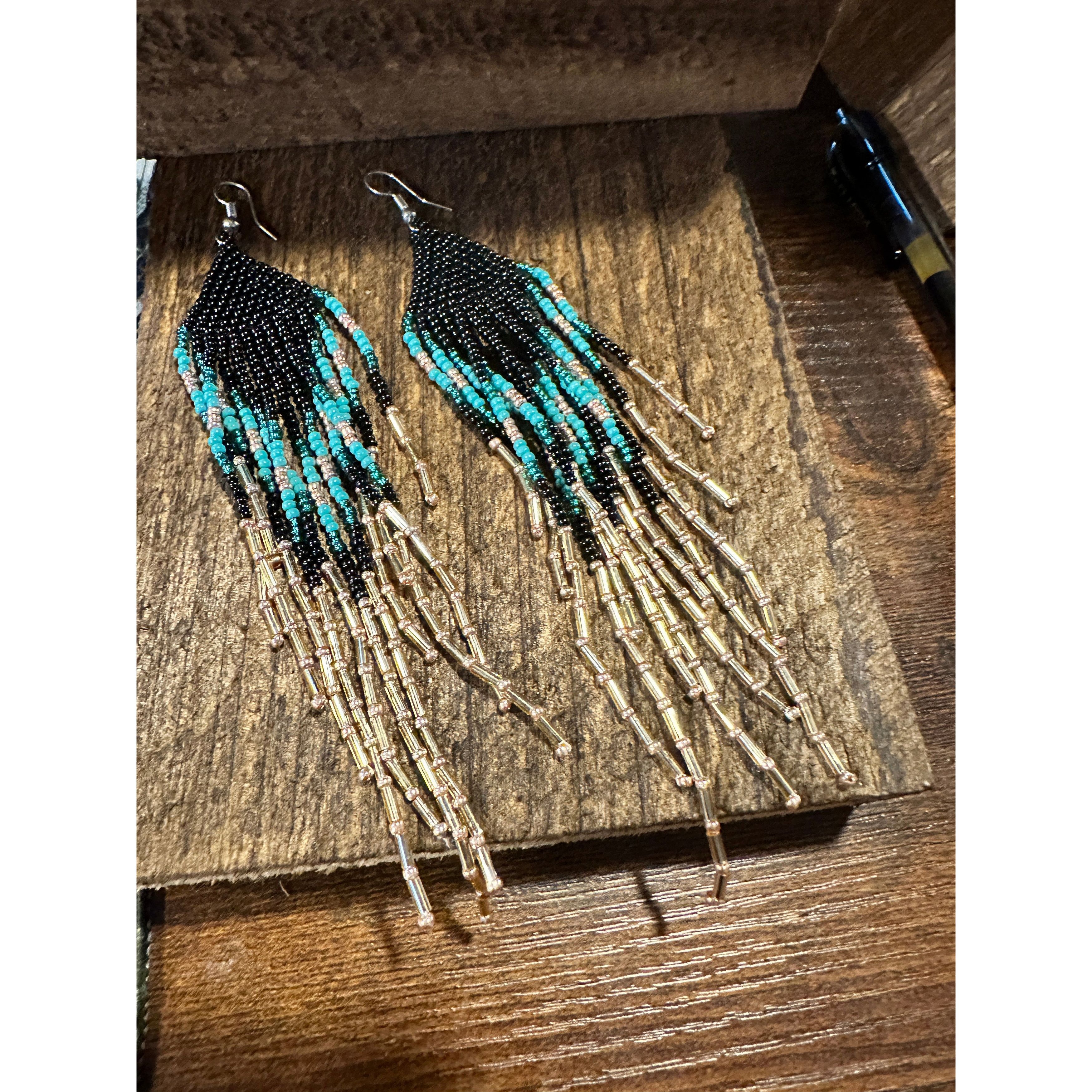 Other Bohemian Navajo Seed Bead Dangle Earrings with Black and Tur Size ONE SIZE - 7 Thumbnail