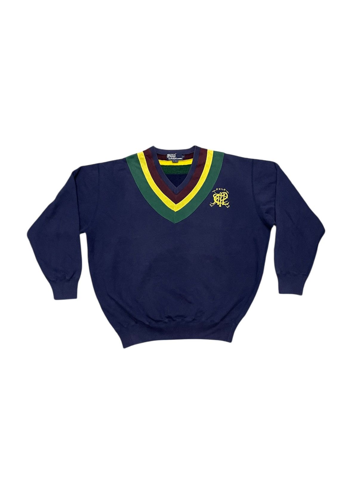 Polo Ralph Lauren 90s POLO BY RALPH LAUREN V-NECK COLLEGE STYLE SWEATER Size US L / EU 52-54 / 3 - 1 Thumbnail