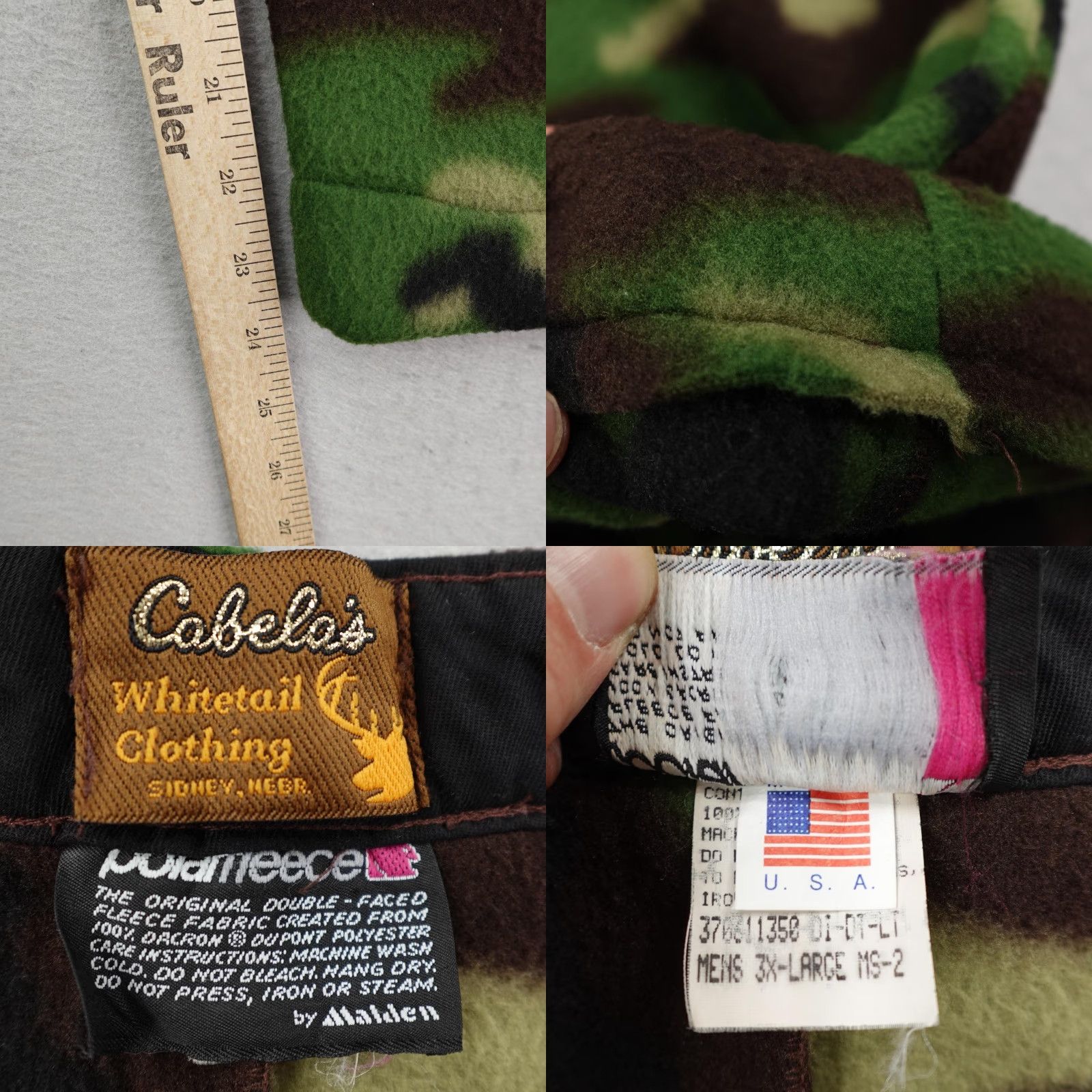 Vintage VINTAGE Cabela's Pants Mens 3XL Camo Whitetail Polartec Fleece Hunting Hemmed USA Pants 90s Camouflage Mens Size US 39 - 8 Thumbnail