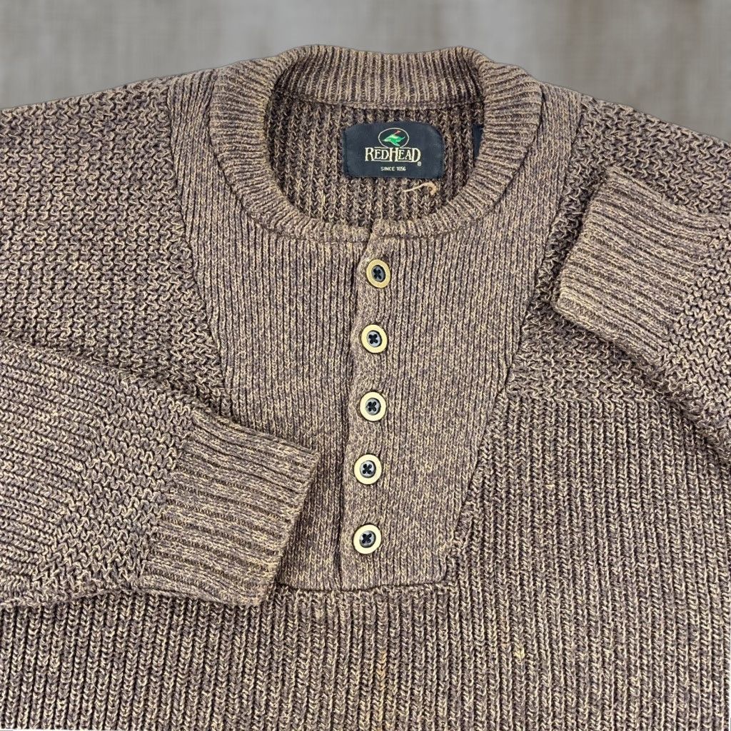 Vintage RedHead Sweater Men L Brown Henley Pullover Heavy Knit Crew Neck Adult Size L Solid Chunky Knit Embroidered Logo Brown RedHead Pullover Mens Size US L / EU 52-54 / 3 - 1 Thumbnail