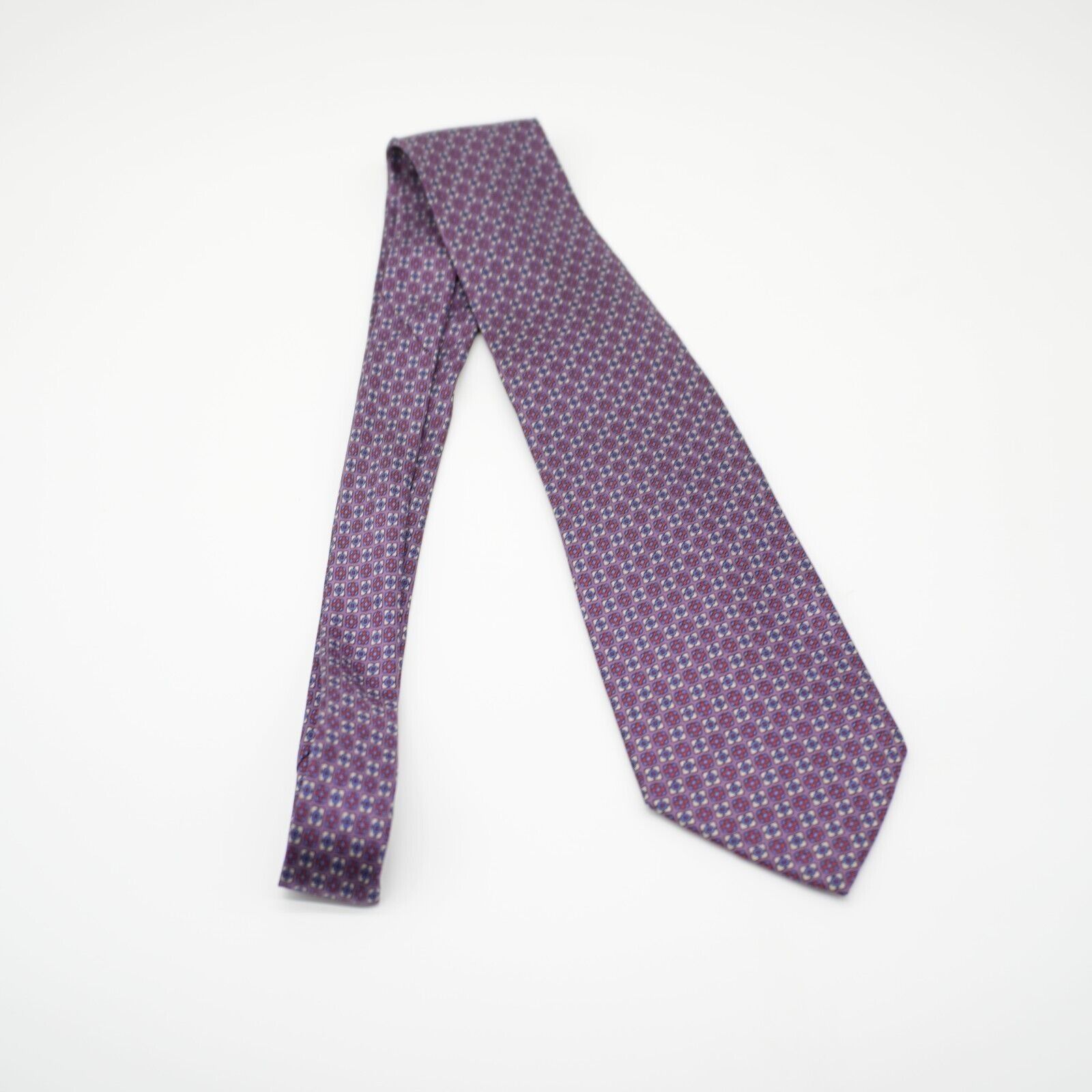 Designer Christopher Hayes Floral Geometric Print Purple Silk Tie Ita Size ONE SIZE - 6 Thumbnail