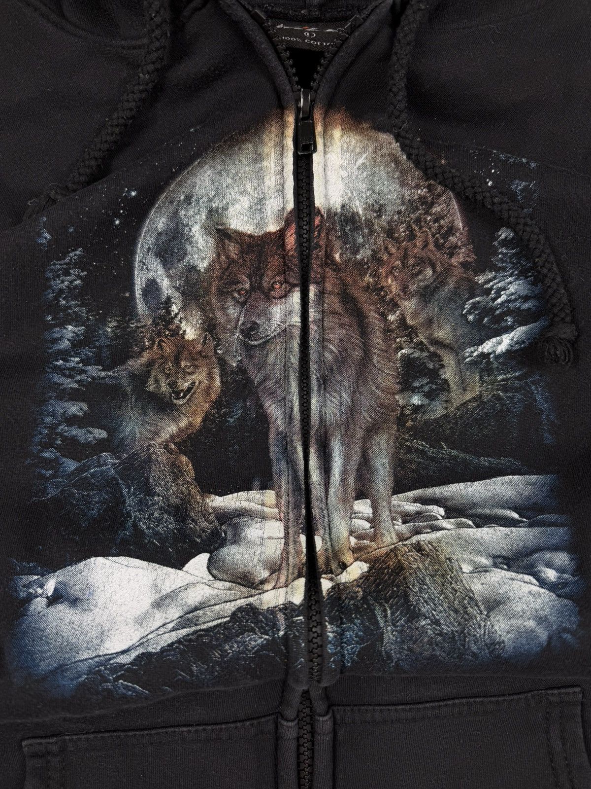 Vintage Vintage 90s Wolf pack full moon forest graphic zip hoodie Size US L / EU 52-54 / 3 - 9 Thumbnail