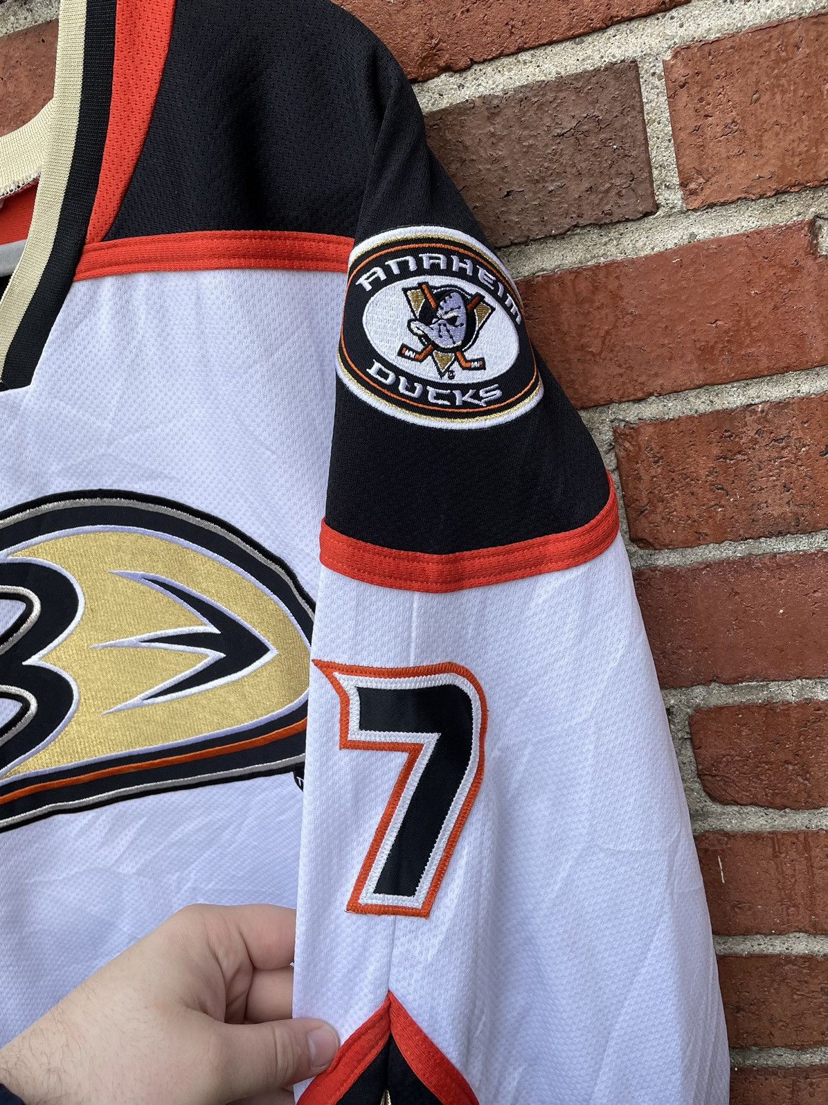 rare K1 Anaheim Ducks #7 Logan Fessenden Sewn Hockey Jersey