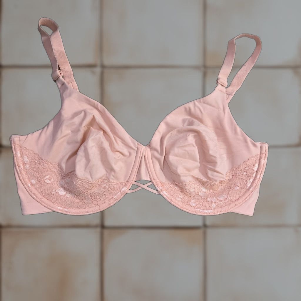 Vintage Vanity Fair Minimizer Bra 36Dd Light Pink Underwired Lace Womens