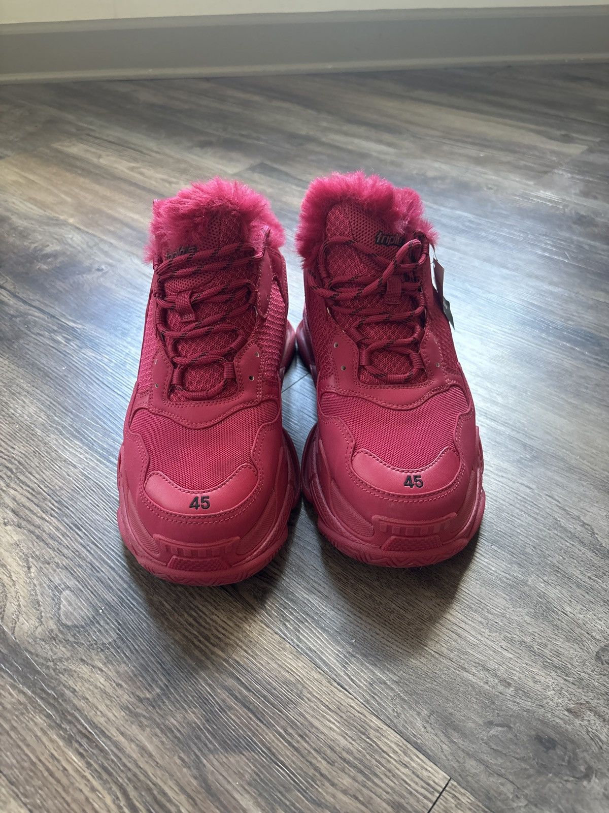 Balenciaga Balenciaga Triple S Red Fur Lined Size 12 Size US 12 / EU 45 - 7 Thumbnail