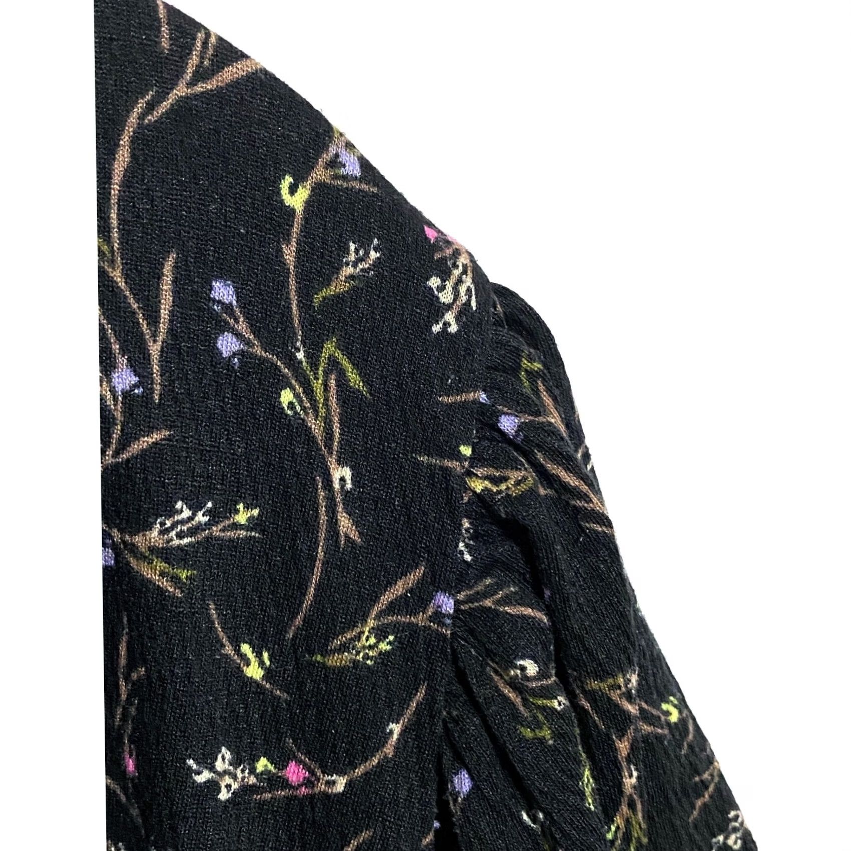 Vintage Ava Viv Black Floral Dress 2X Balloon Sleeve Boho Whimsigoth Cottage Dark Fairy - 3/4 Sleeve, Pockets, A-Line, Polyester Spandex - Womens, Short Dress Size XXL / US 16-18 / IT 52-54 - 2 Thumbnail