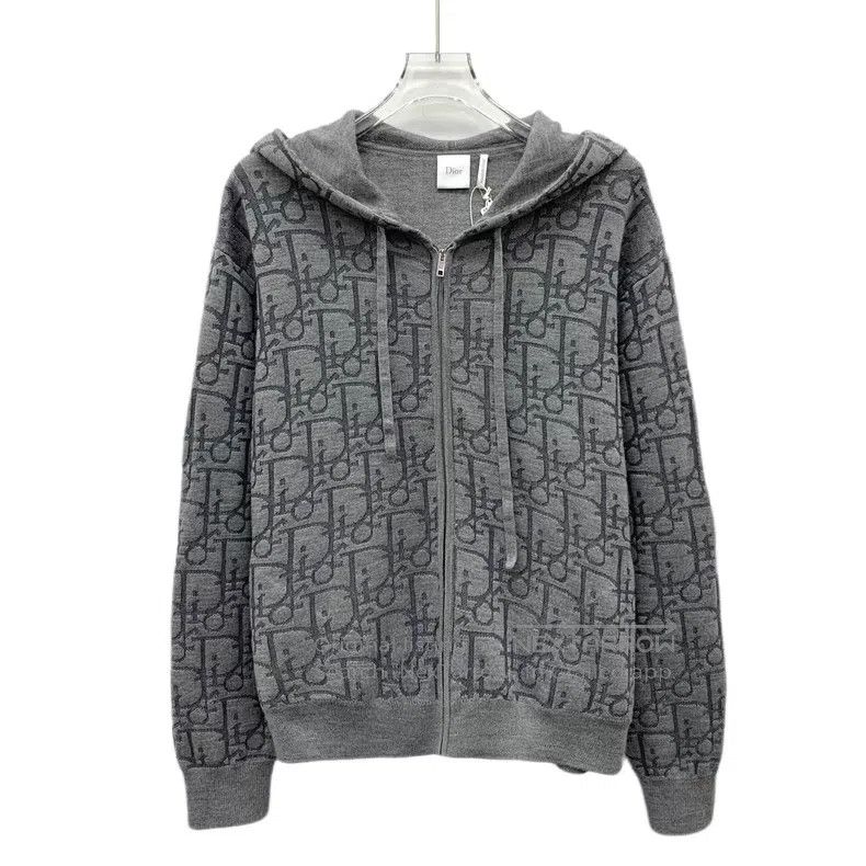 Dior Dior 26 gray logo jacquard full printed wool hooded drawst Size XS / US 0-2 / IT 36-38 - 1 Thumbnail