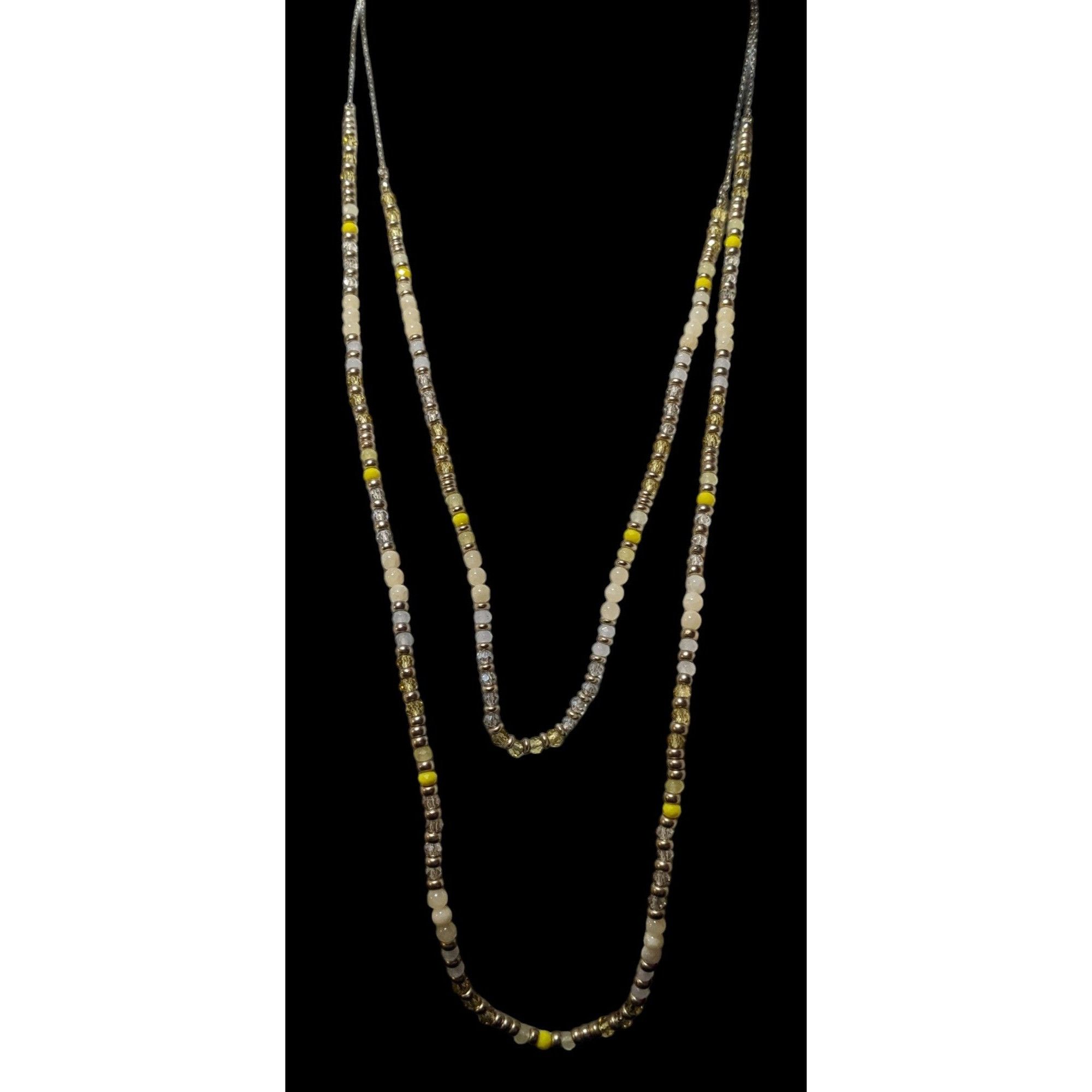 Other Yellow Silver Tone And White Beaded Multilayer Necklace Size ONE SIZE - 2 Thumbnail