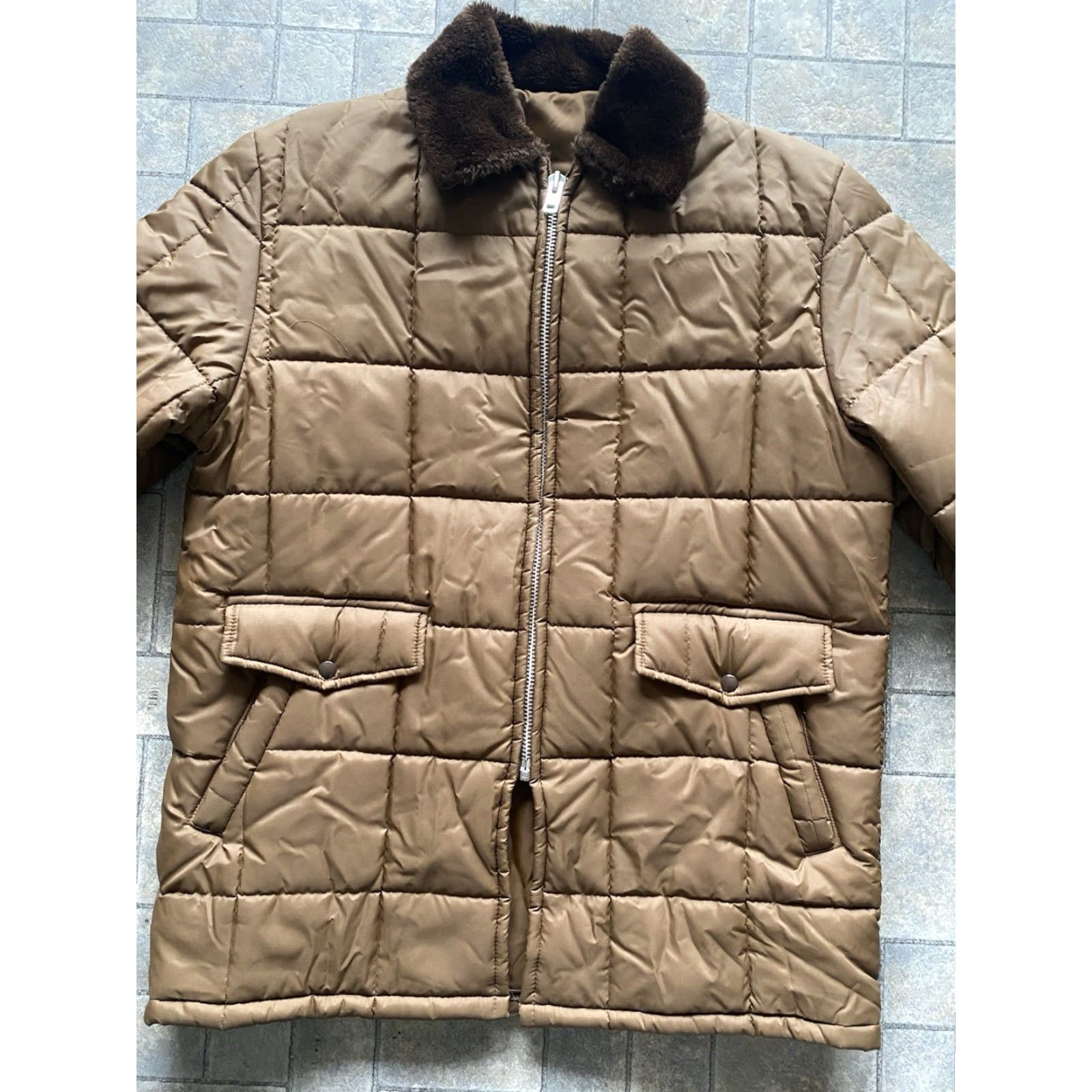 Vintage VINTAGE Cal Craft? 1970s Army Brown Quilted Jacket XL Pockets Zip Men Regular Size Brown Coat - Men XL Vintage Size US XL / EU 56 / 4 - 5 Thumbnail