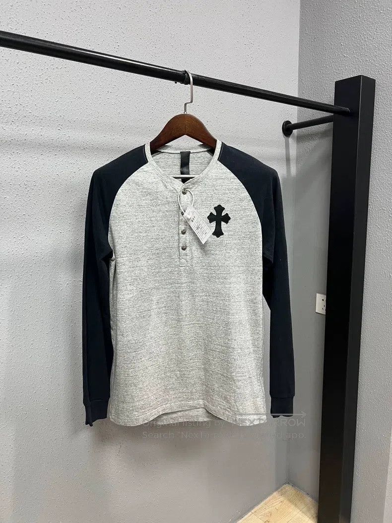 CHROME HEARTS Size S Black and gray leather long sleeves