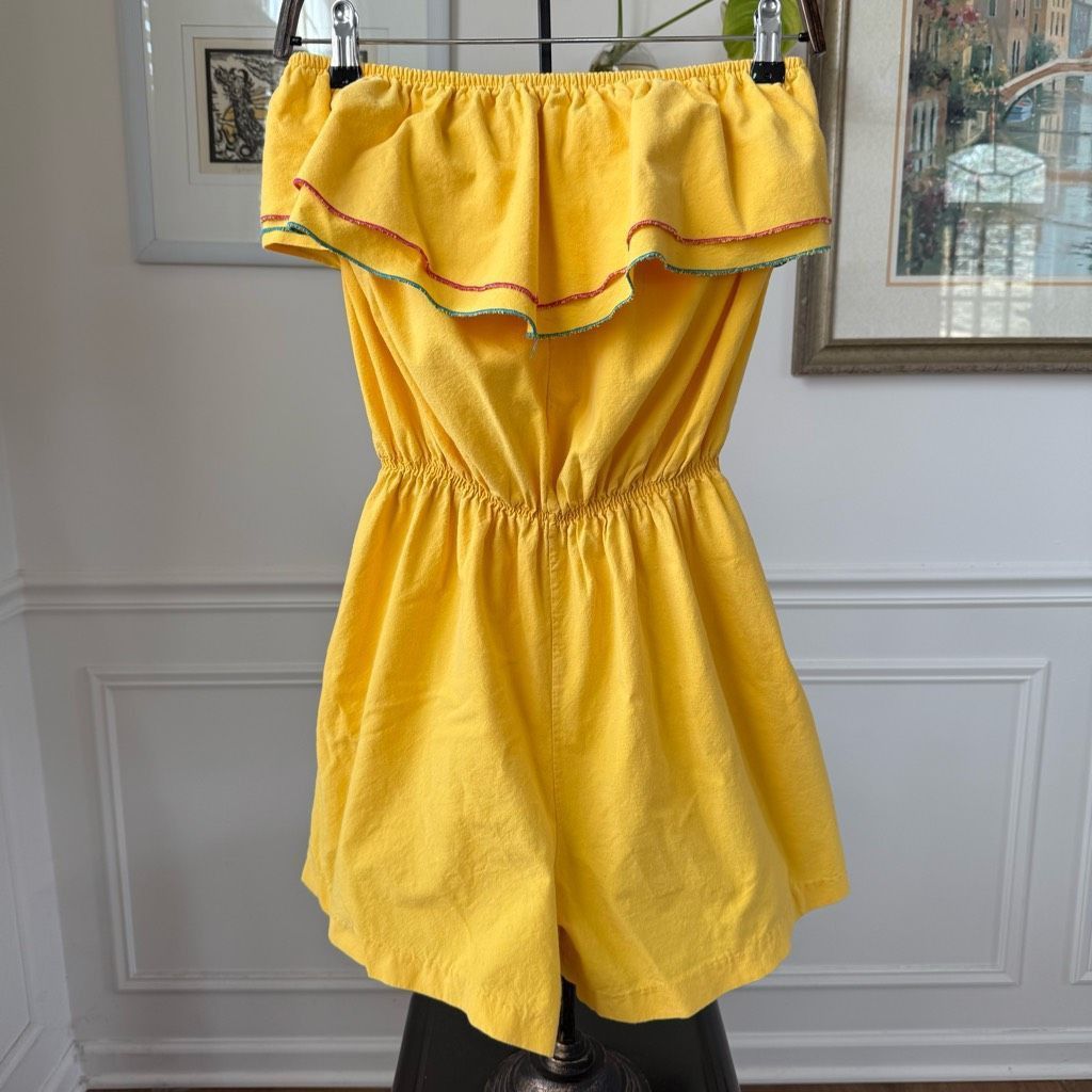 Vintage Vintage 80s Maurice Michaels Yellow Romper Ruffle M L Size 32" / US 10 / IT 46 - 2 Thumbnail