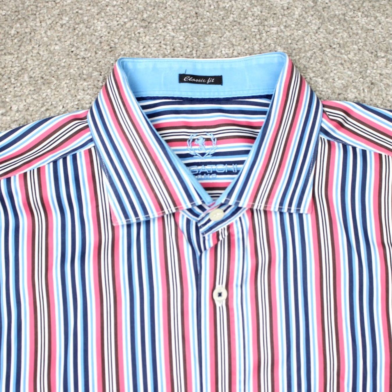 BUGATCHI Bugatchi Uomo Shirt Mens XL Pink/Blue Classic Fit Button-Up Long Sleeve Cotton Stripe Size US XL / EU 56 / 4 - 4 Thumbnail