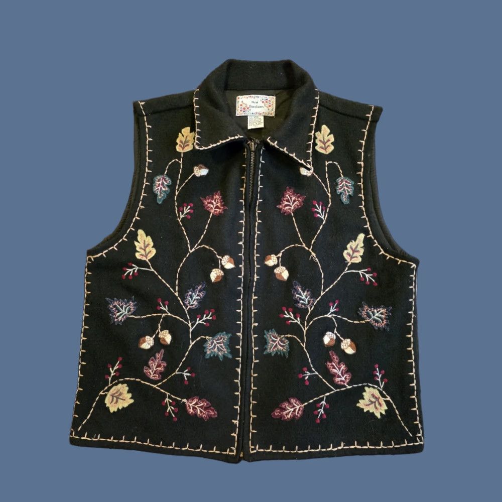Vintage VINTAGE New Directions Vest Wool/Cotton Full Zip Embroidered Black L Sleeveless Bohemian 90s Women Size L / US 10 / IT 46 - 1 Thumbnail
