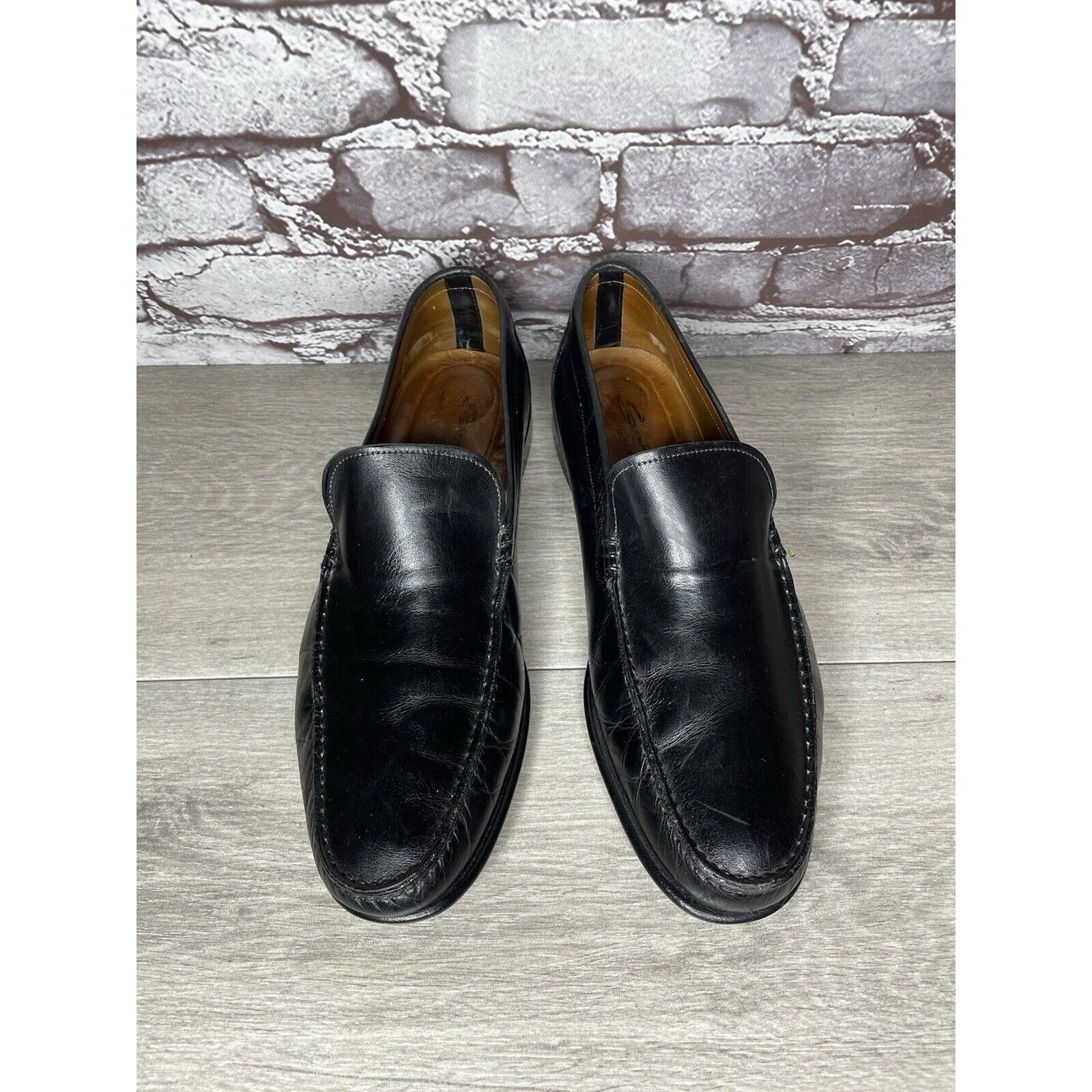 Santoni Santoni Black Leather Moc Toe Slip On Dress Loafers Shoes Me Size US 9.5 / EU 42-43 - 19 Thumbnail