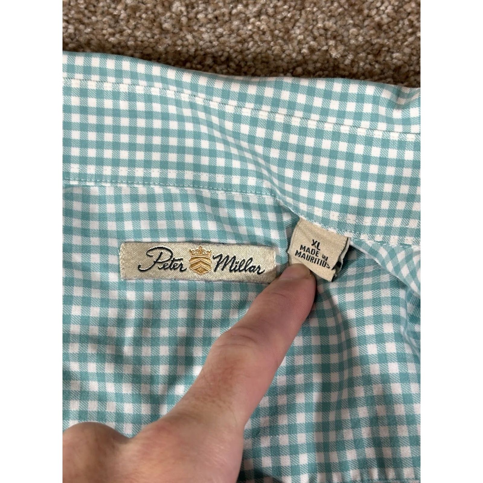 Peter Millar VINTAGE Peter Millar Dress Shirt Blue Plaid Check Long Sleeve 100% Cotton VTG Mens XL Button-Up Front Collar Point Size 46R - 3 Thumbnail