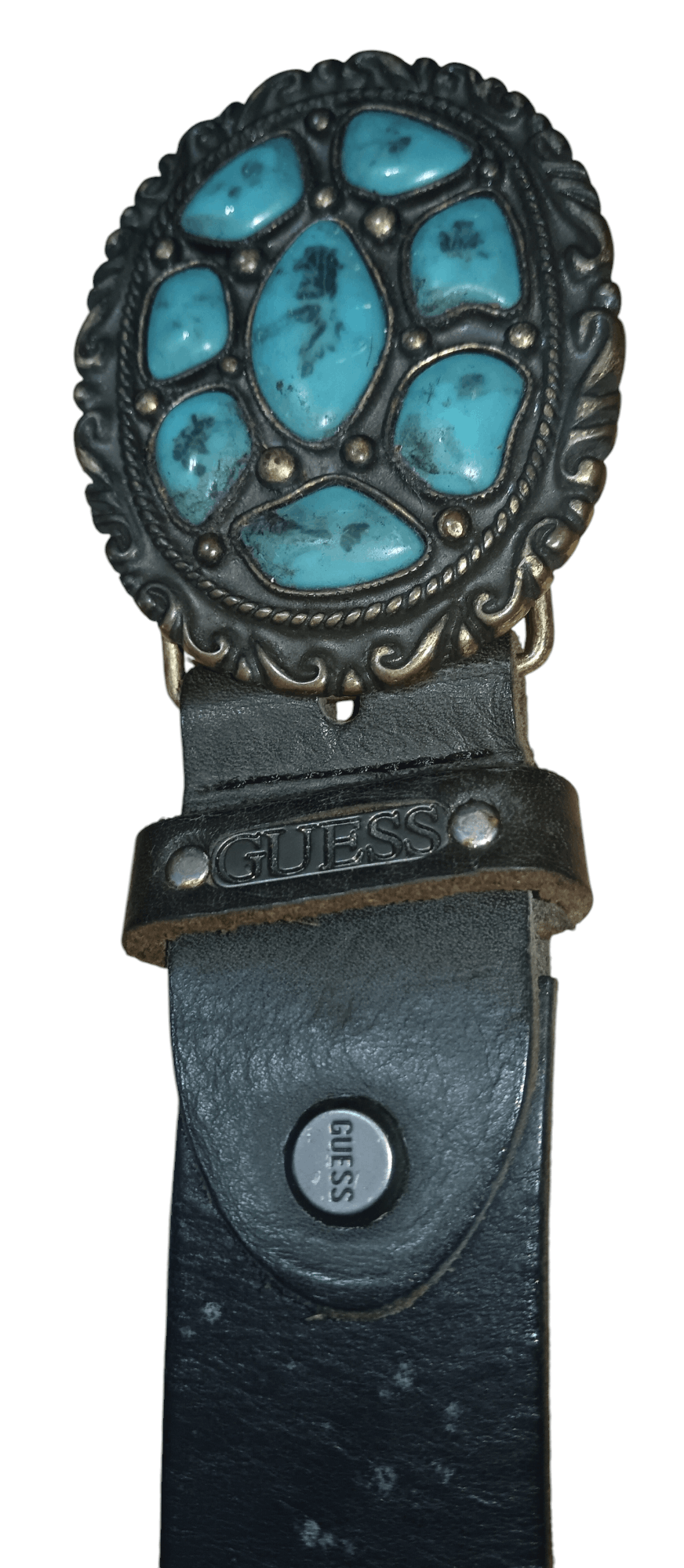 Genuine Leather × Guess GUESS STUDDED LEATHER BELT WITH CUSTOM BUCKLE Size 36 - 2 Thumbnail
