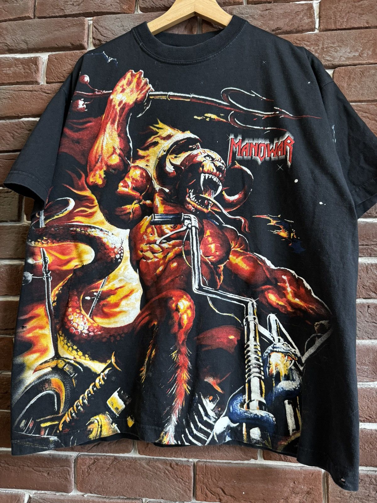Band Tees RARE VINTAGE MANOWAR 90s Hell Wheels METAL T-SHIRT BAND GRAI Size US XL / EU 56 / 4 - 3 Thumbnail