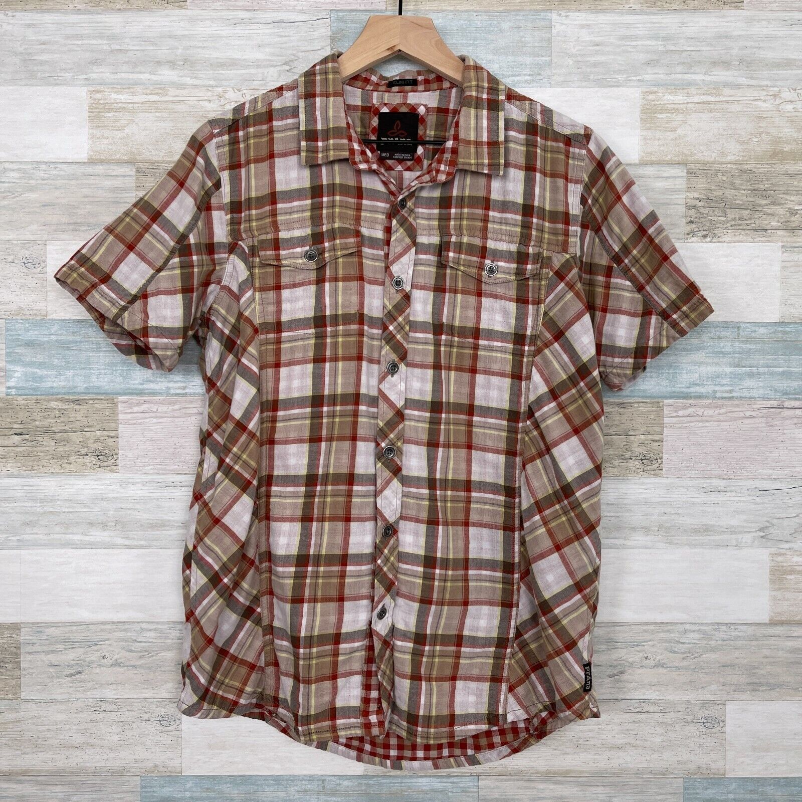 Prana PrAna Zoltan Slim Shirt Red Brown Plaid Organic Mens M Size US M / EU 48-50 / 2 - 1 Thumbnail
