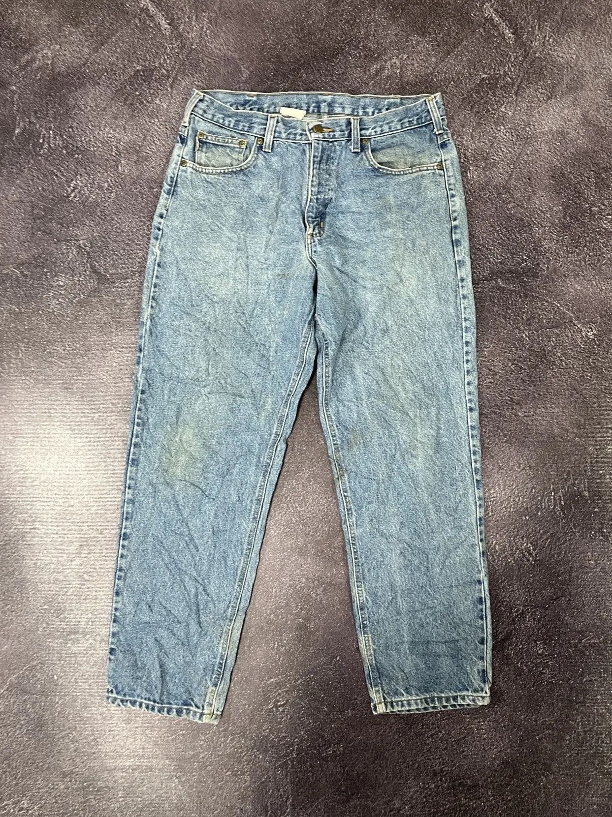 Carhartt × Vintage Vintage Carhartt Faded Light Blue Work Denim Hype Jeans Size US 35 - 2 Thumbnail