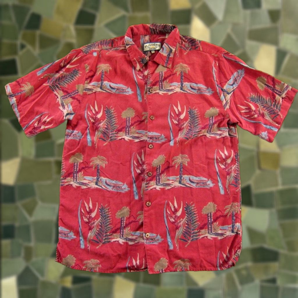 Vintage VINTAGE Pusser's Shirt Hawaiian Button-Down Short Sleeve Silk Medium Red Floral Silk Size US M / EU 48-50 / 2 - 1 Thumbnail