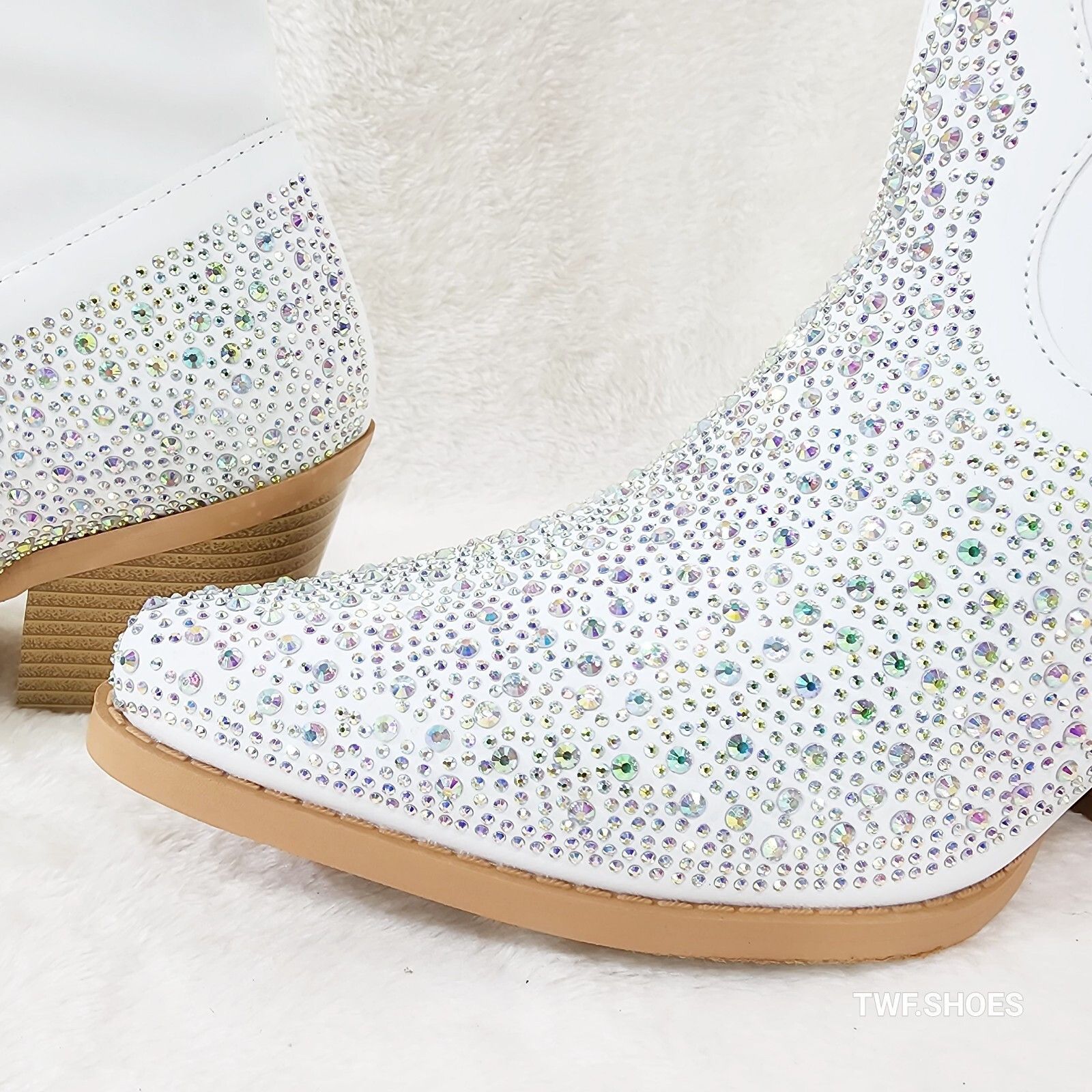 Other Annie White Leatherette With Rhinestones Country Glam Wester Size US 10 / IT 40 - 9 Thumbnail