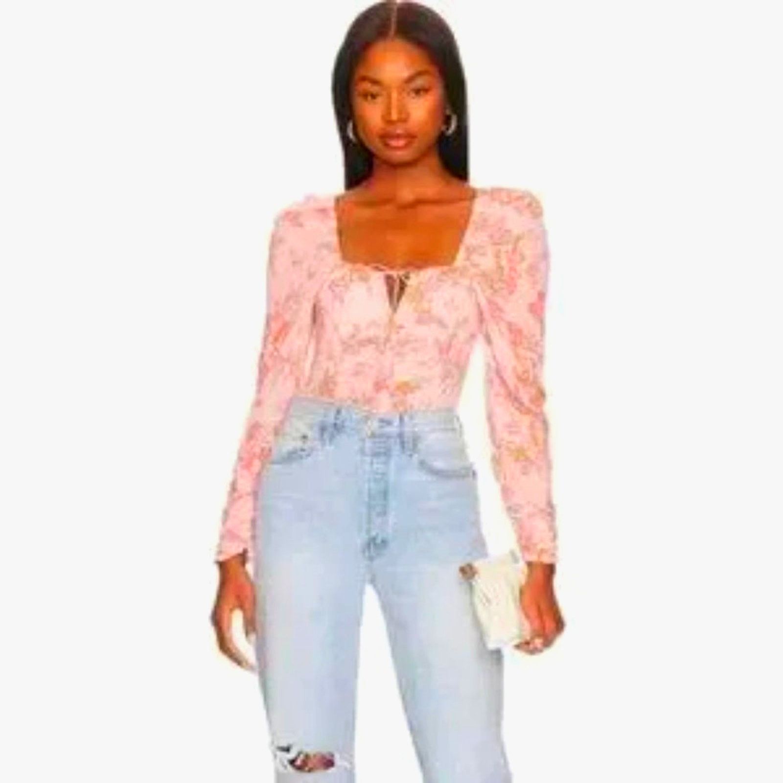 Free People Free People Hilary Floral Printed Low Square Back Top Pink L Size L / US 10 / IT 46 - 3 Thumbnail