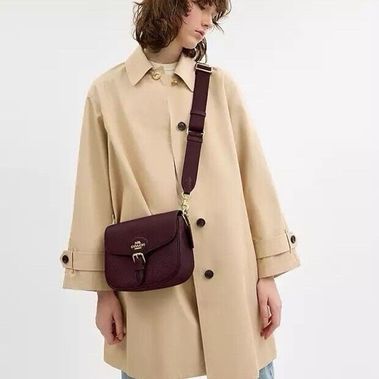 Coach NWT COACH Amelia Saddle Bag Shoulder Chalk CP107 Gold/Merlot Size ONE SIZE - 6 Thumbnail