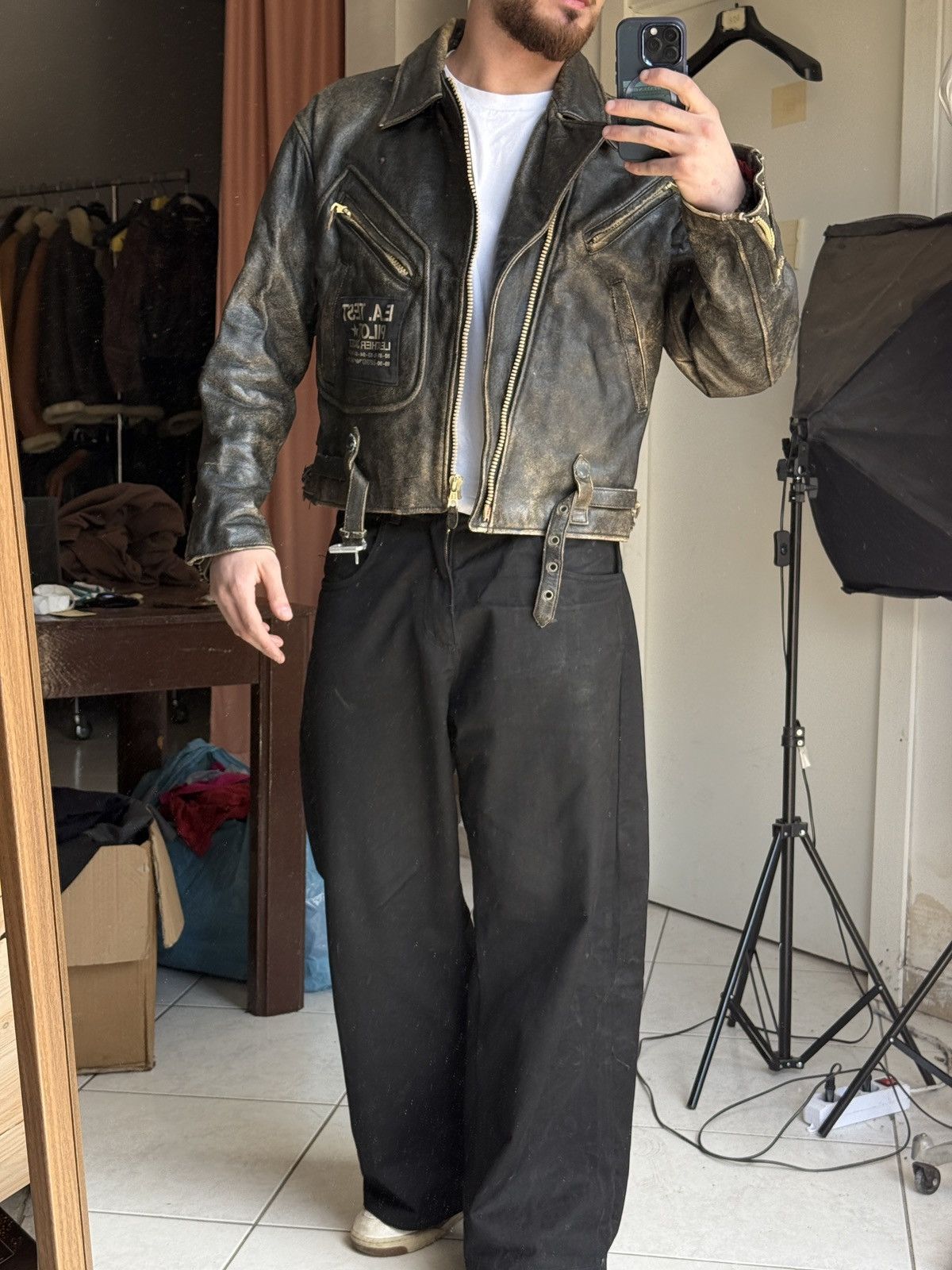 Emporio Armani Emporio Armani Archive Distressed Leather Pilot EA Test Piec Size US L / EU 52-54 / 3 - 20 Thumbnail
