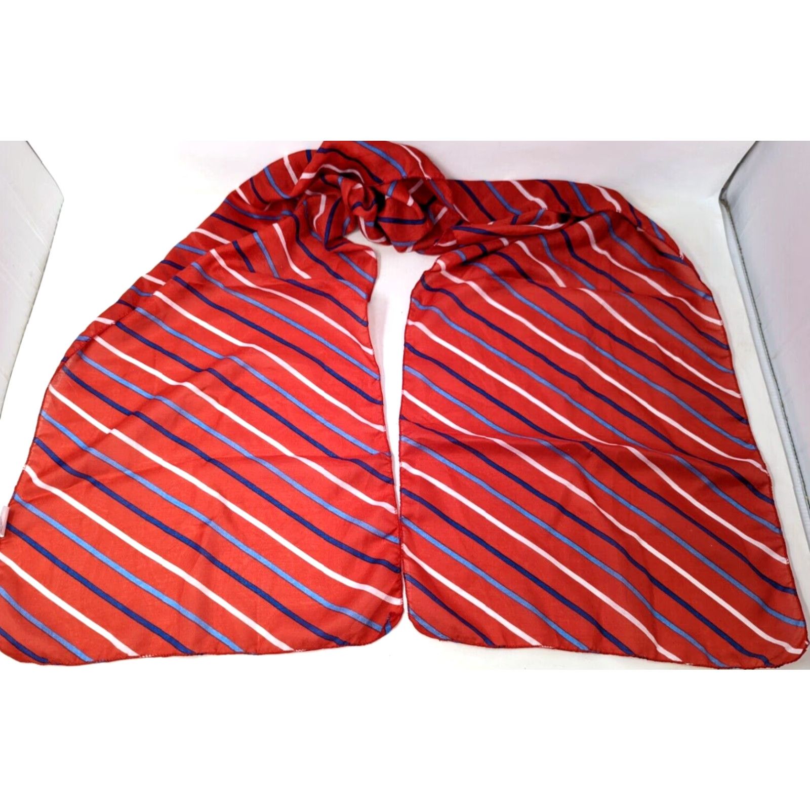 Vintage VINTAGE Greenbrier International Scarf Wrap Shawl Polyester Red White Blue Striped CP22 61 1/2" x 13" Womens? Mens? Size ONE SIZE - 4 Thumbnail