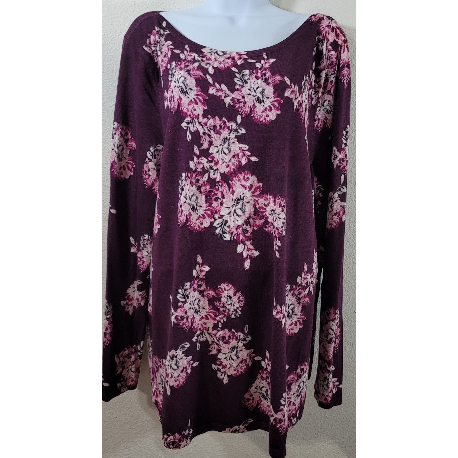 Other Chico's Burgundy Floral Print Round Neck Top 3 XL Stretchy Size XL / US 12-14 / IT 48-50 - 1 Thumbnail