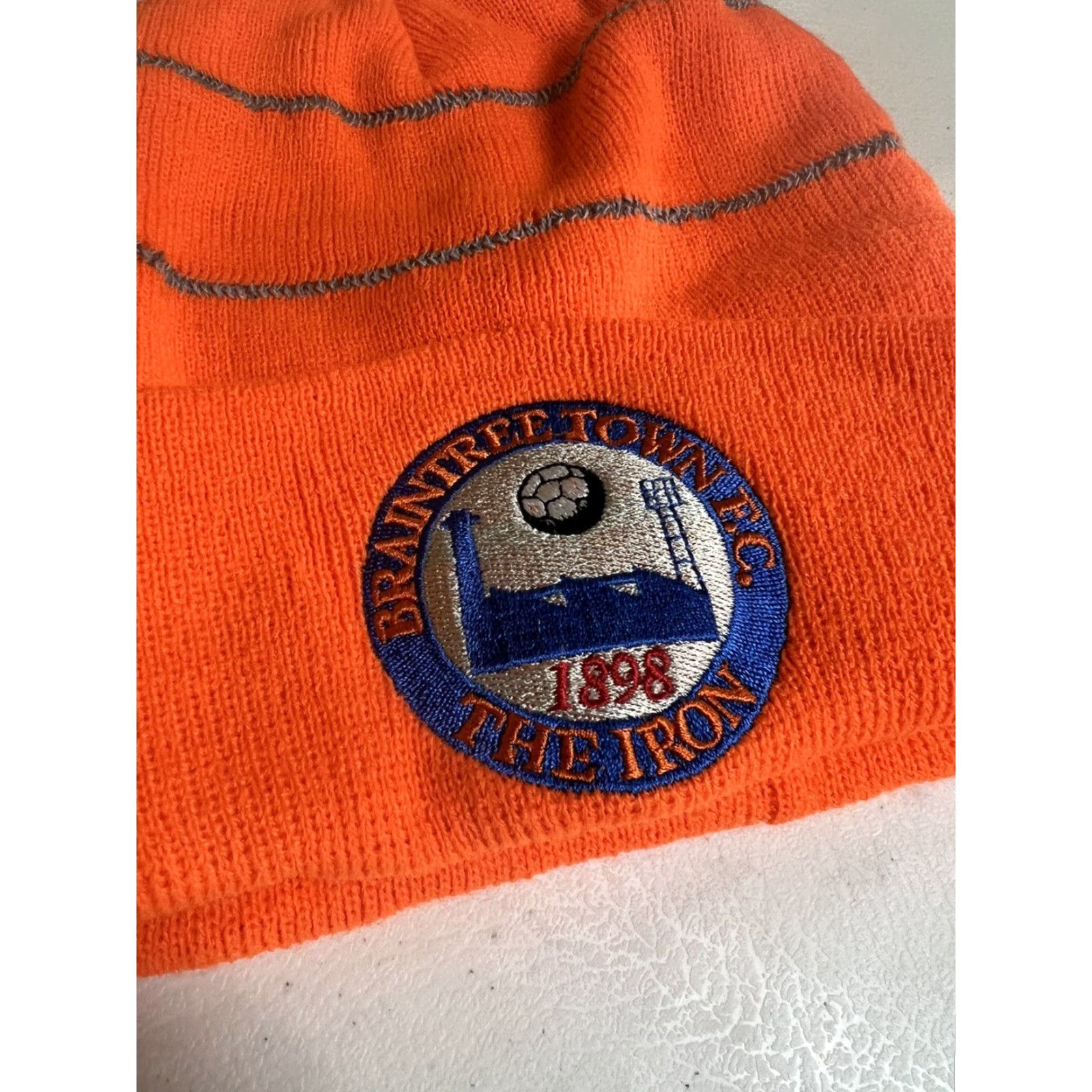 Vintage New Braintree Town F.C. Dootball Soccer Orange Beanie Hat Scotchlite Essex UK Unisex Adults One Size Orange Beanie Hats Mens Womens Girls Boys Size ONE SIZE - 2 Thumbnail