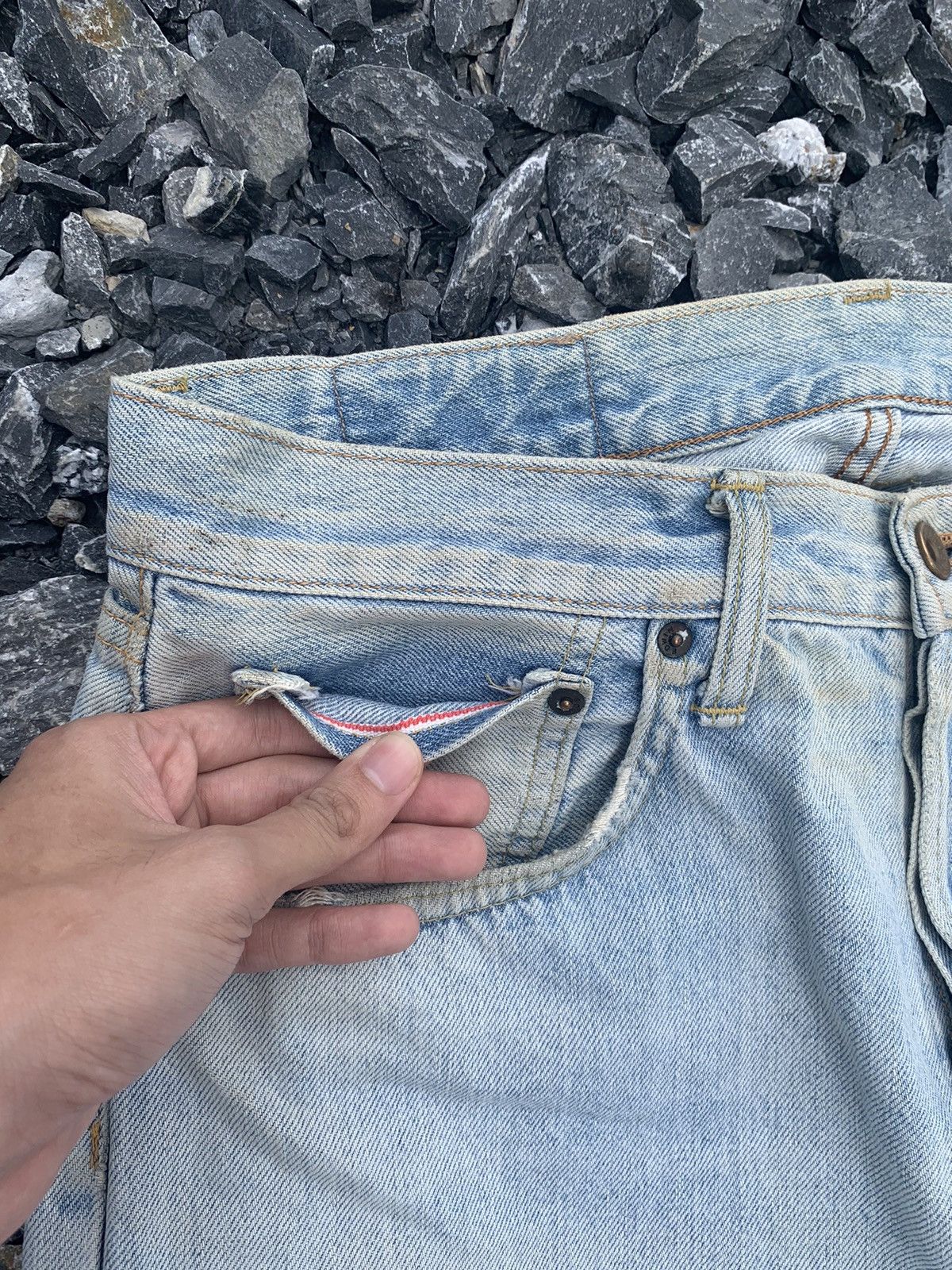 Edwin × Kapital × Vintage EDWIN 505 SELVEDGE BUTTON FLY BAGGY FADED DISTRESSED DENIM Size US 32 / EU 48 - 9 Thumbnail