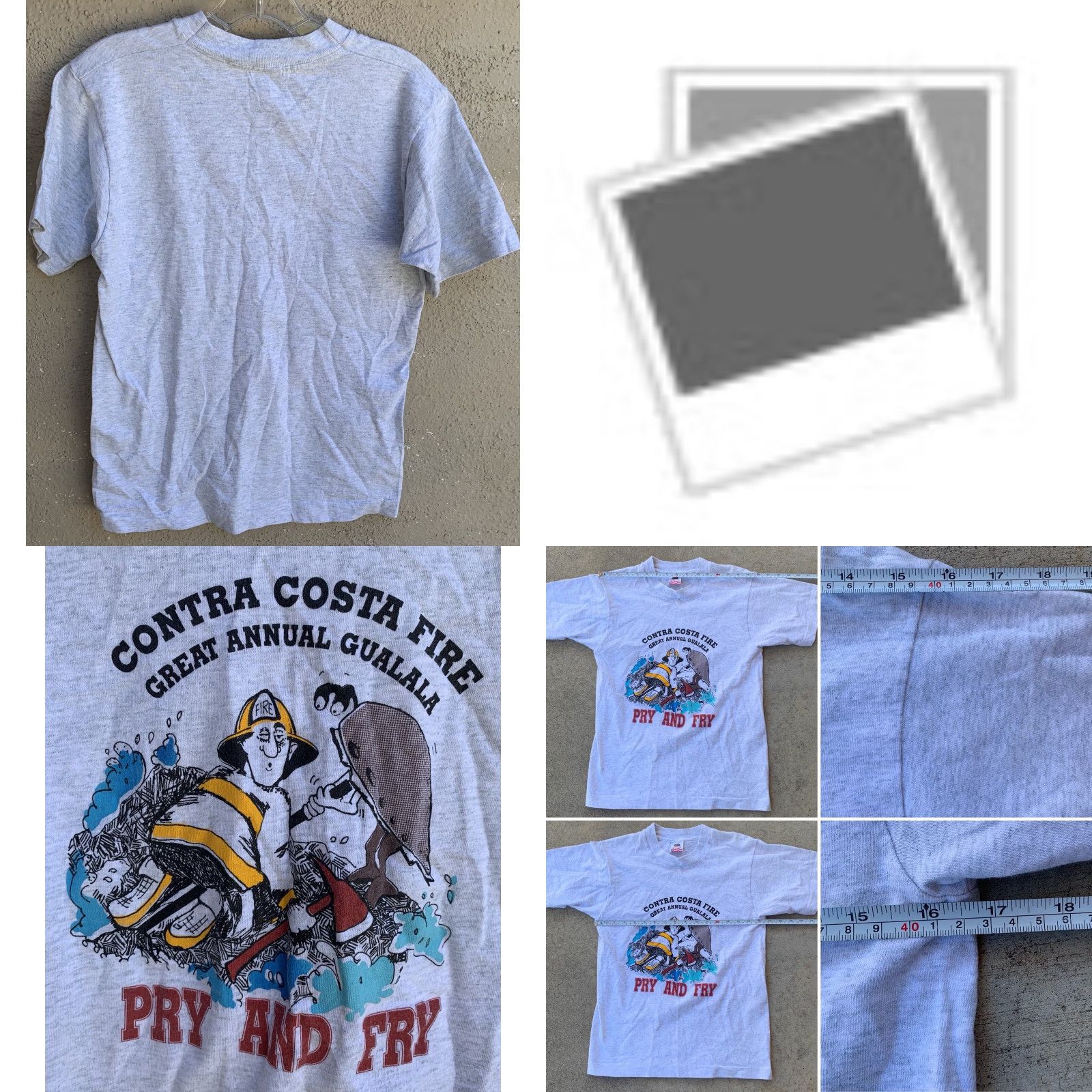 Fruit Of The Loom VINTAGE Fruit of the Loom T Shirt Contra Costa Fire Great Annual Gualala Pry And Fry 1990s S Gray Mens Size US S / EU 44-46 / 1 - 8 Thumbnail