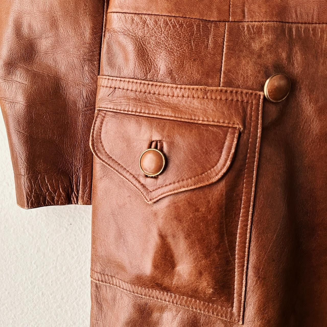 Vintage 1970s 70s TRUE Vintage Horsehide Leather Officer Biker Coat Size S / US 4 / IT 40 - 3 Thumbnail