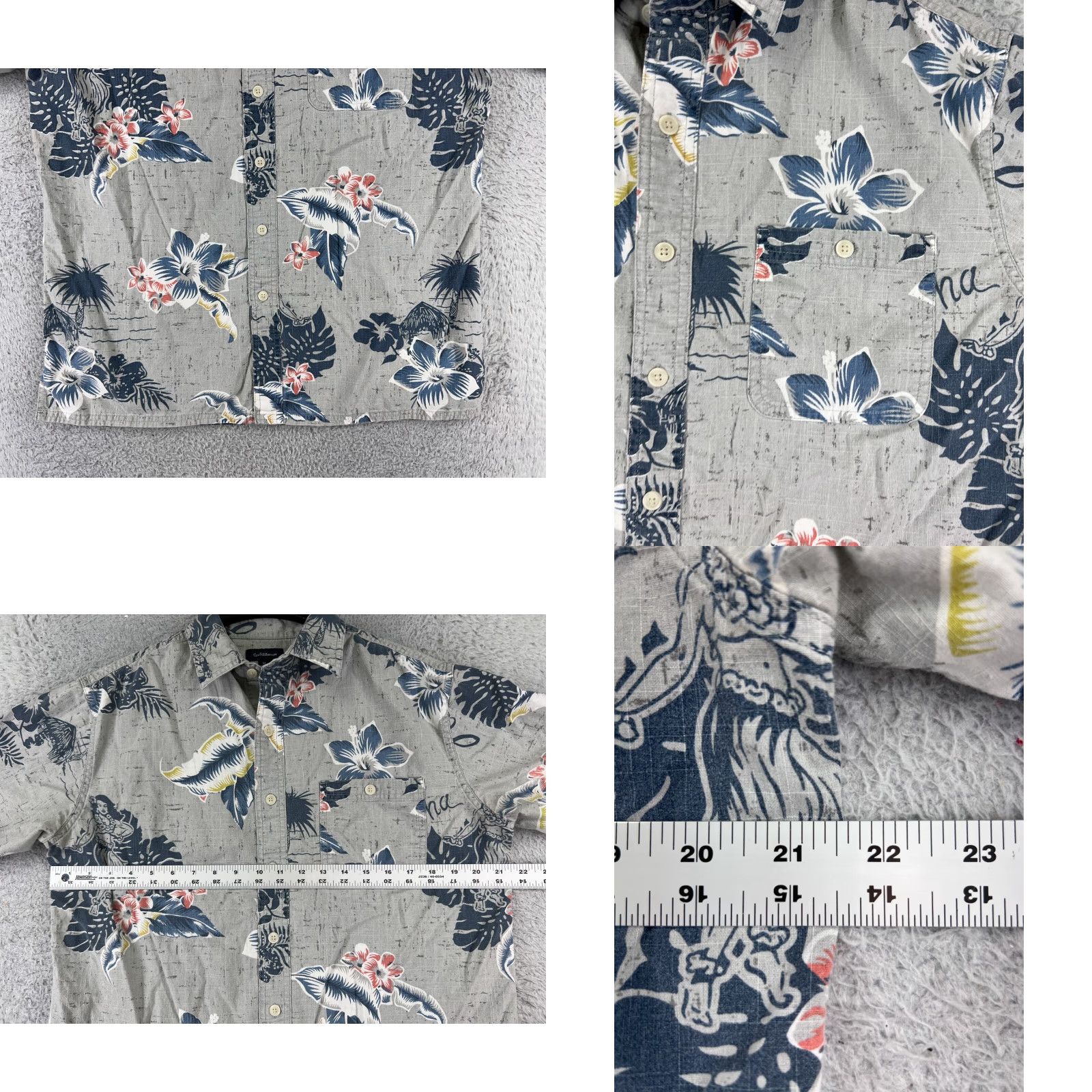 Croft & Barrow Croft & Barrow Shirt Mens M Gray Floral Hawaiian 100% Cotton Button-Up Resort Luau Aloha Casual Shirts Mens Modern Comfort Size US M / EU 48-50 / 2 - 8 Thumbnail