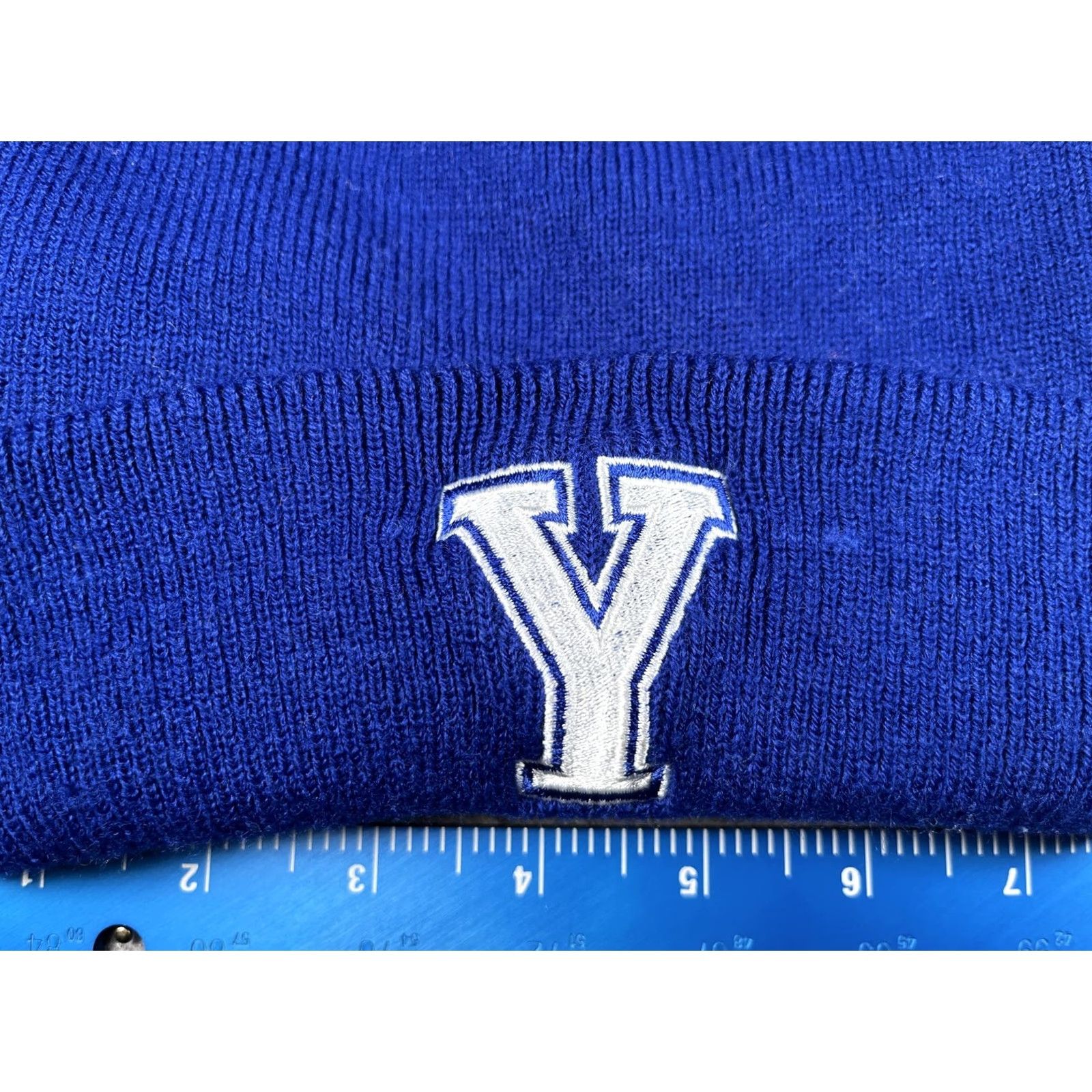 Port & Company Port & Company Beanie Hat Mens One Size Blue Y Logo Knit Winter Stretch Solid Acrylic Size ONE SIZE - 2 Thumbnail