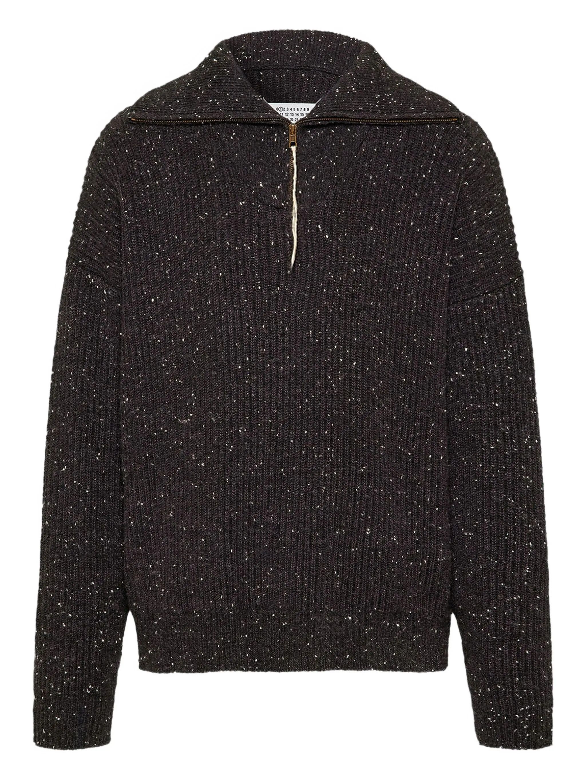 Maison Margiela o1w1db10226 Zip-neck Textured Knit Sweater in Dark Grey Size US XL / EU 56 / 4 - 1 Thumbnail