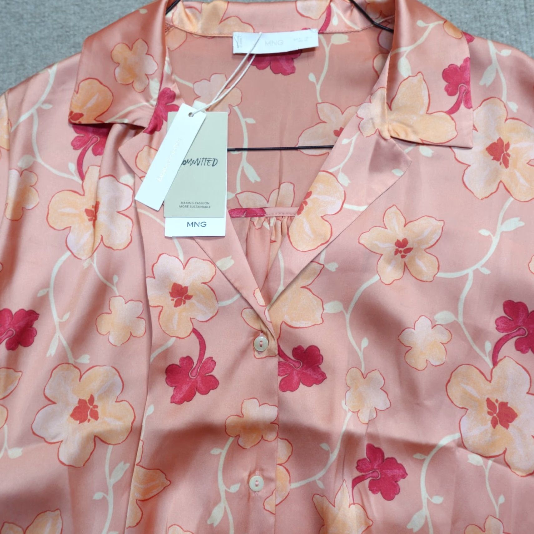 Mango MANGO Womens Top XL Pink Floral Satin Blouse MNG NEW Size XL / US 12-14 / IT 48-50 - 2 Thumbnail