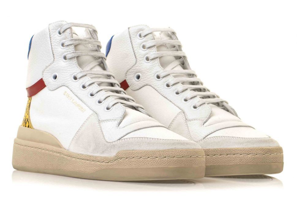 Saint Laurent Paris o1s1wg111024 SL24 Mid-Top Sneakers Canvas Leather Suede Size US 5.5 / IT 35.5 - 2 Thumbnail