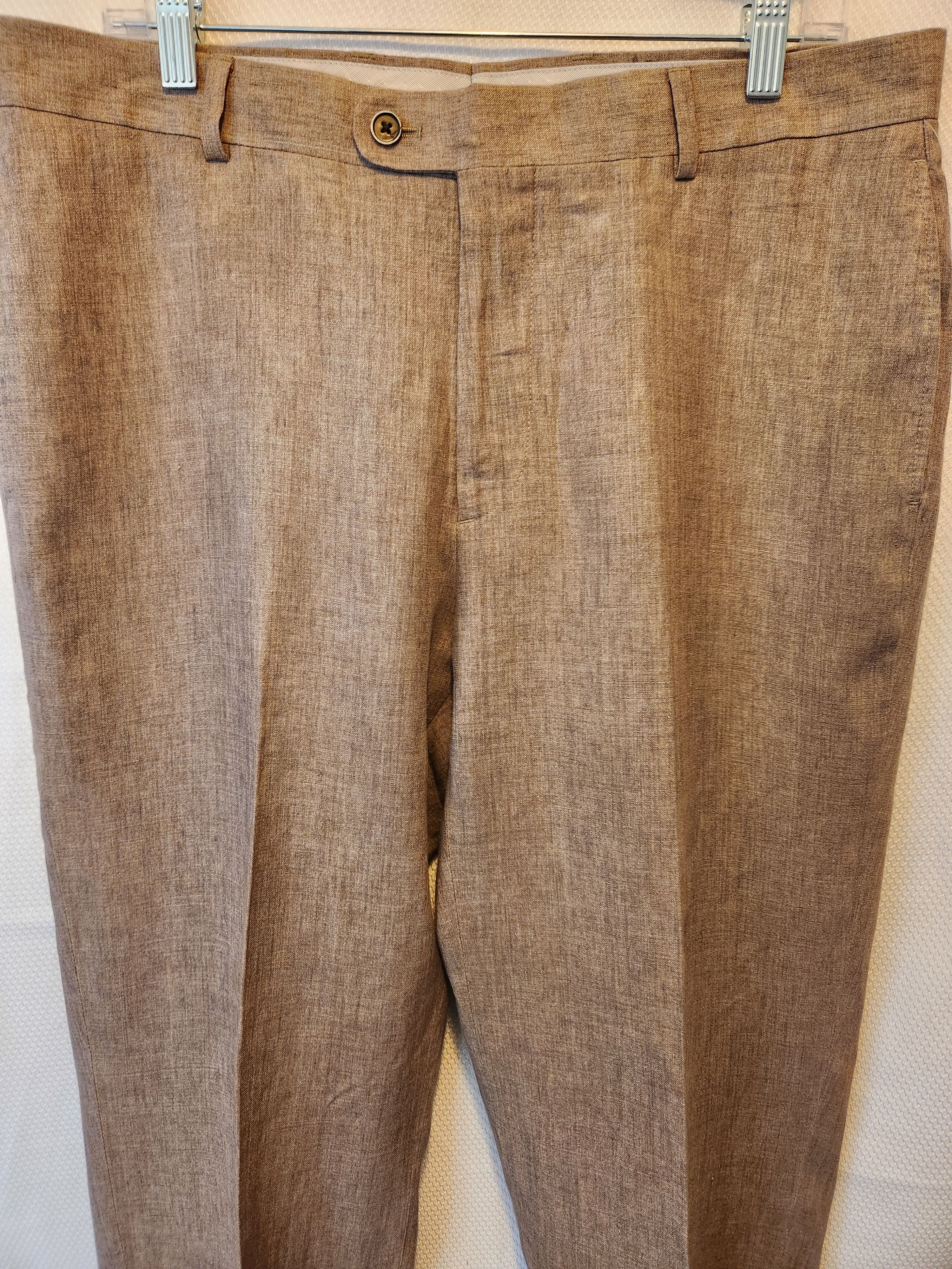Joseph Abboud Men's 100% Linen Beige Flat Front Pants Size US 34 / EU 50 - 3 Thumbnail