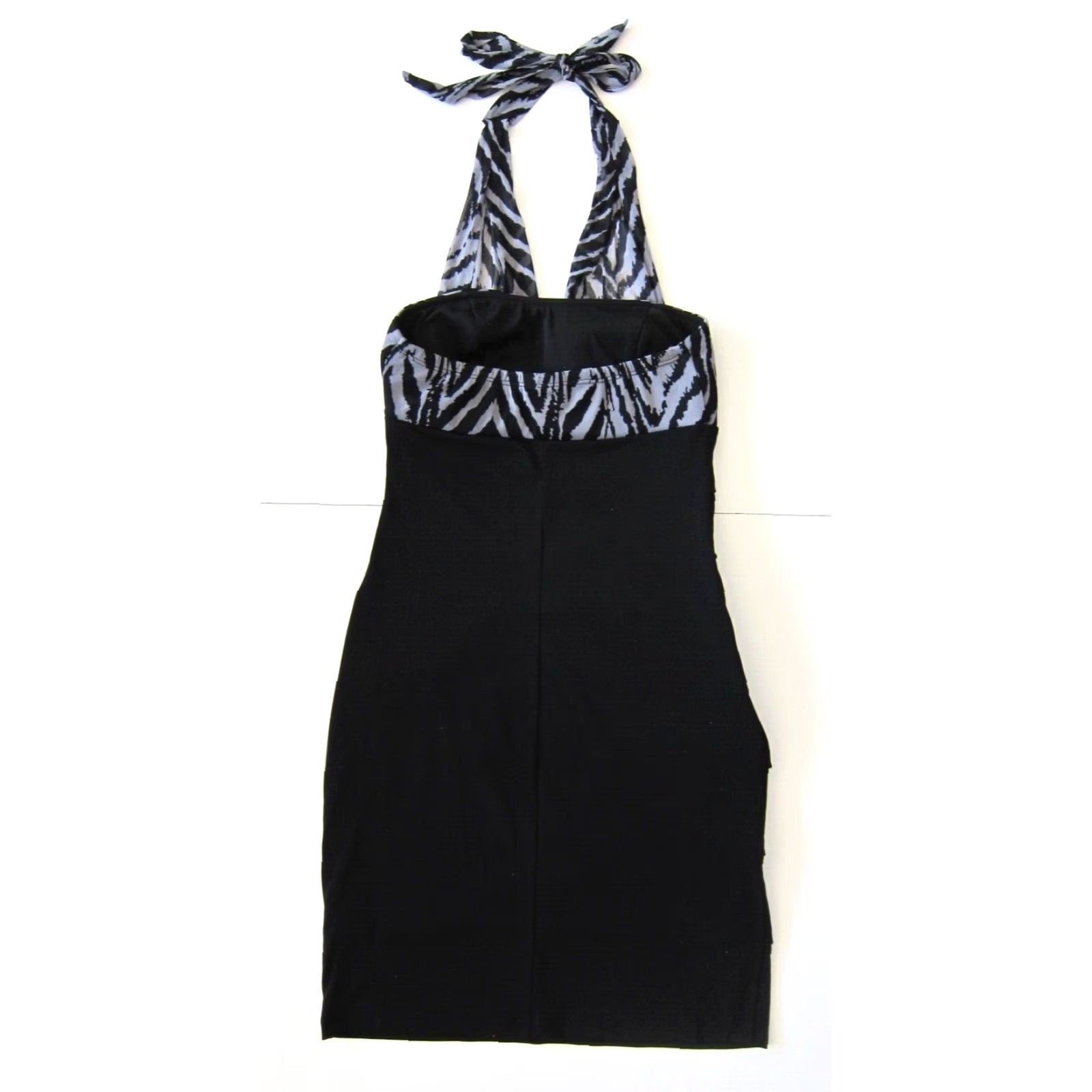 Vintage En Focus Studio Stretch Black Zebra Print Ruffle Bodycon Halter Dress 4 Size L / US 10 / IT 46 - 2 Thumbnail
