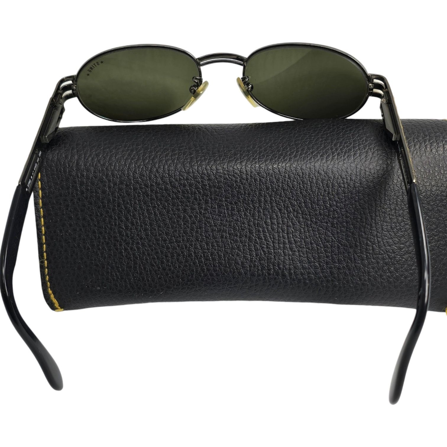 Sting Vintage Sting Gold Black Oval Sunglasses w Case Made Italy Size ONE SIZE - 8 Thumbnail