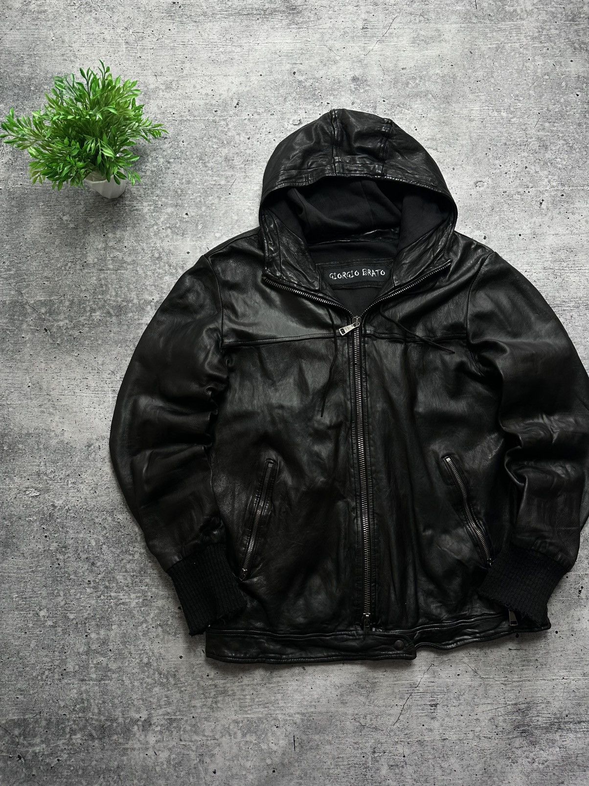 Giorgio Brato Archive Distressed Hooded Leather Jacket