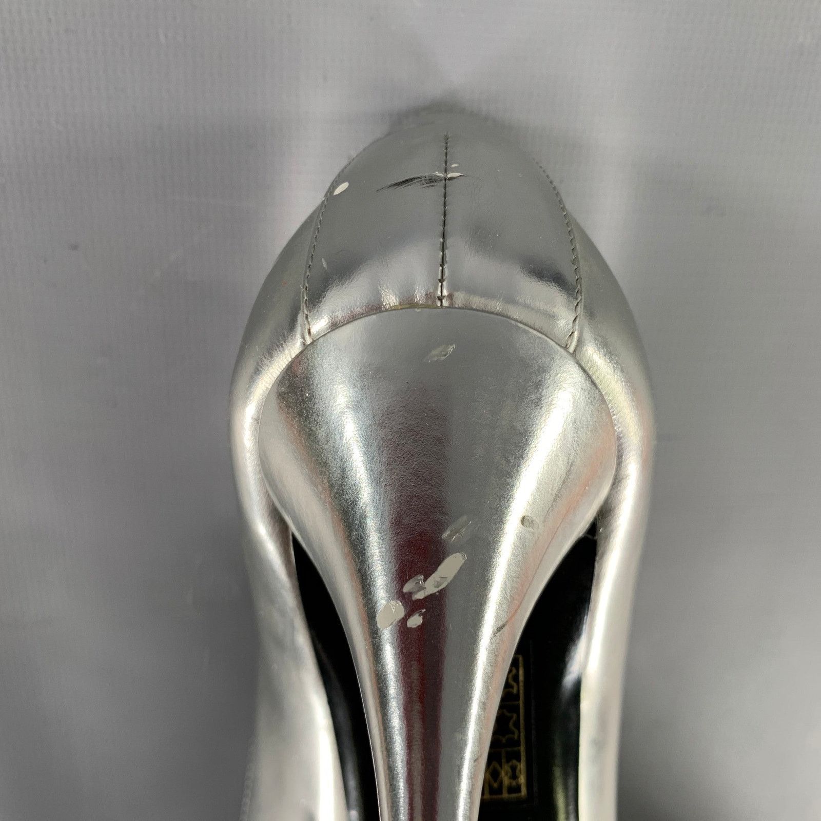 Balmain BALMAIN Size 6 Silver Patent Leather Peep Toe Heels Pumps Size US 6 / IT 36 - 11 Thumbnail