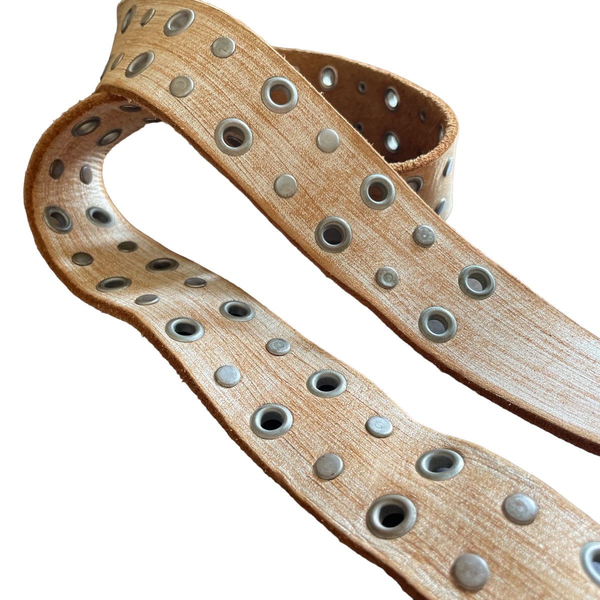 If Six Was Nine × Le Grande Bleu (L.G.B.) Vintage Studded Rivet Leather Wood Style Belt Size ONE SIZE - 6 Thumbnail