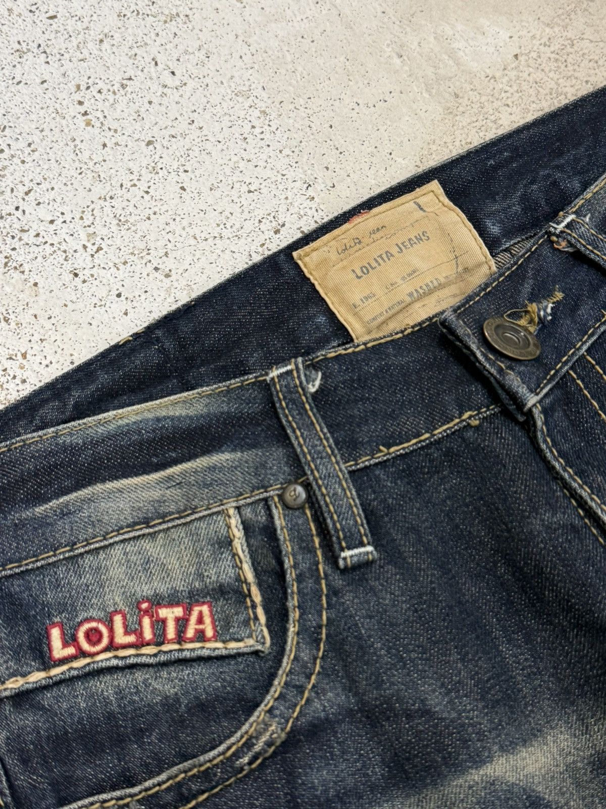 Japanese Brand Lolita Dark Mudwash Whisker Embroidery Flare Denim Pants Size US 27 - 11 Thumbnail
