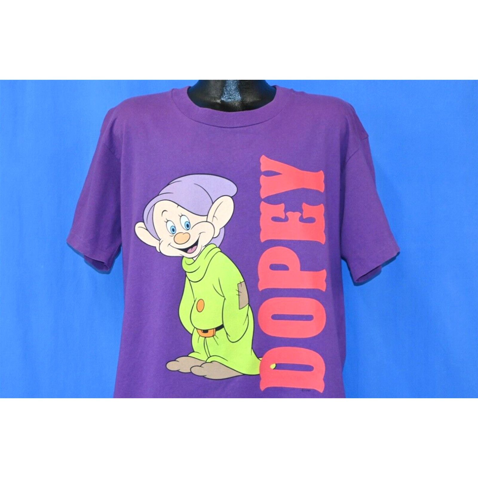 image of Vintage 90's Dopey Seven Dwarfs Classic Disney Cartoon Big Print T-Shirt XL in White, Men's