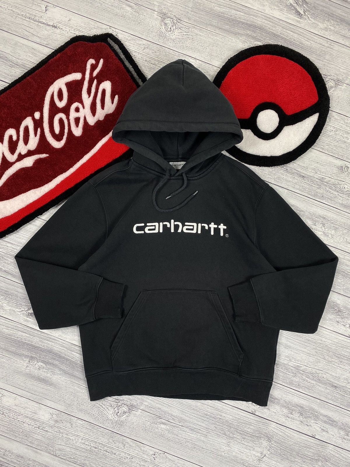 Pre-owned Carhartt X Carhartt Wip Carhartt Wip Big Embroidered Logo Hoodie In Black